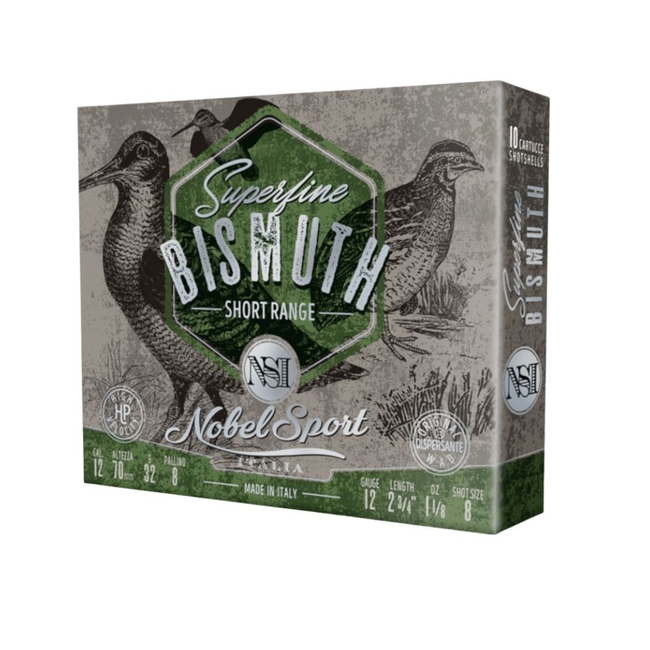 CAL.12 SHORT RANGE SUPERFINE BISMUTH 32g HUNTING CARTRIDGES NOBEL SPORT ITALIA